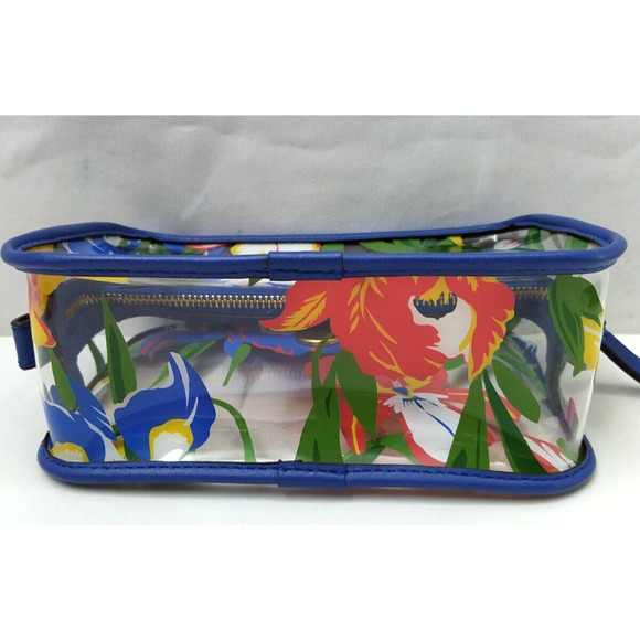 Tory Burch Clear Plastic Multicolor Flower Zipper Closure Cosmetic Pouch Wallet - Picture 6 of 13